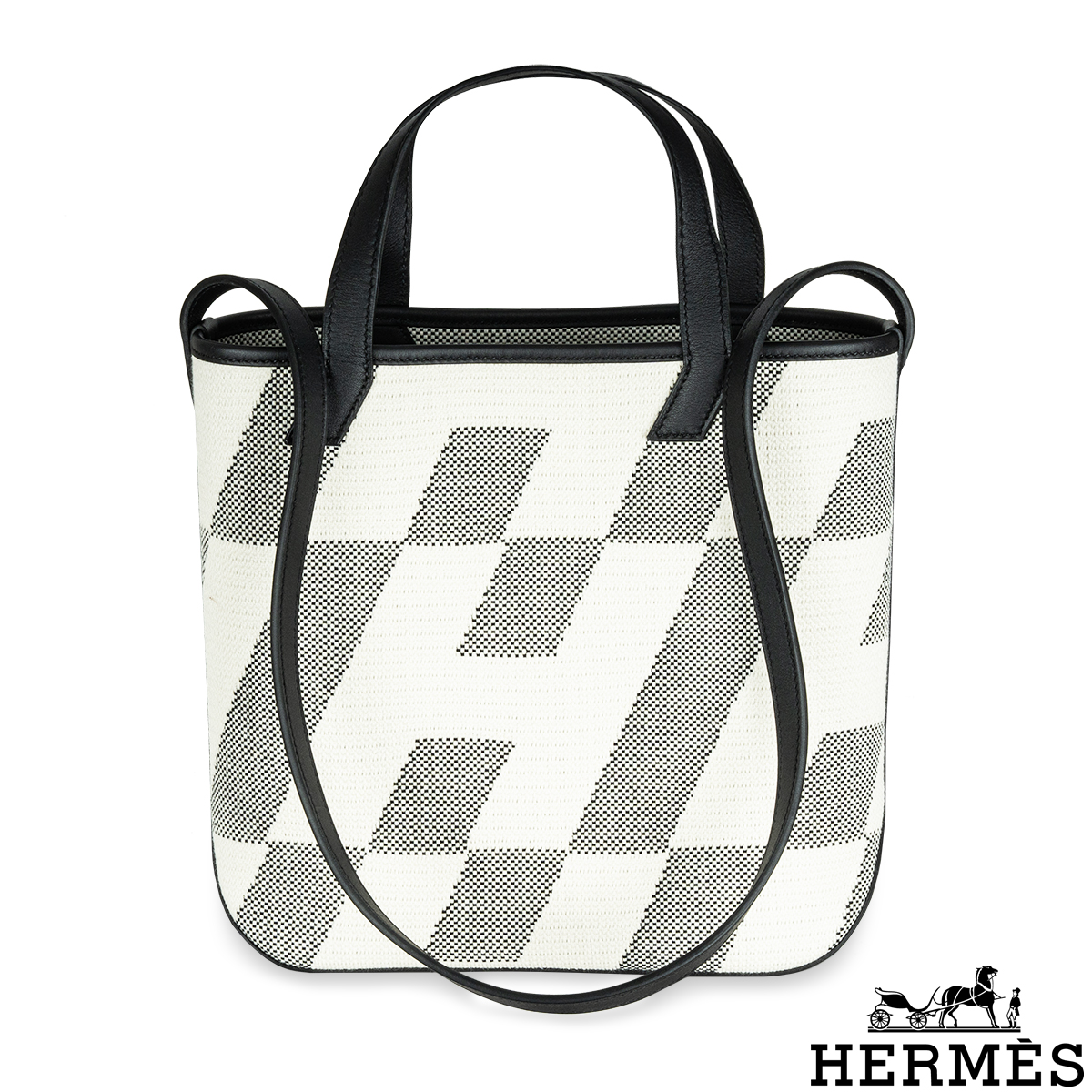 Herms Cabas H En Biais 27 Black And Ecru Swift Canvas